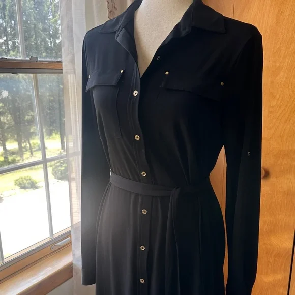 Calvin Klein: Black Button-Up Dress (EUC) - Picture 3 of 15